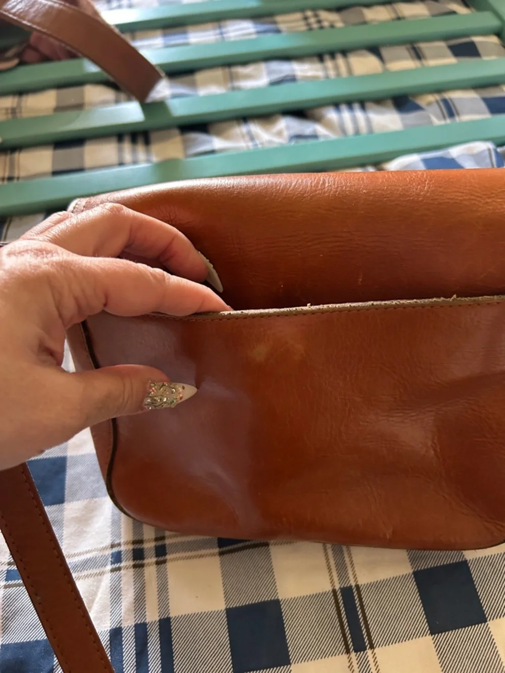 Patricia Nash Cognac Leather Crossbody with Signature Plaque - Picture 9 of 10